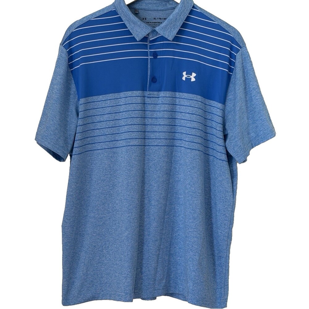 Under Armour Playoff 2.0 Polo Mens XL Blue Stripe Golf Shirt 1327037